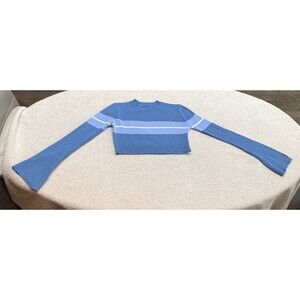 Cute Shein Cropped Blue Stripped Long Bell Sleeve Sweater Sz S